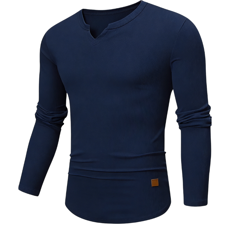 Mens Long Sleeve Muscle V-Neck Longline Ribbed Tee Shirts