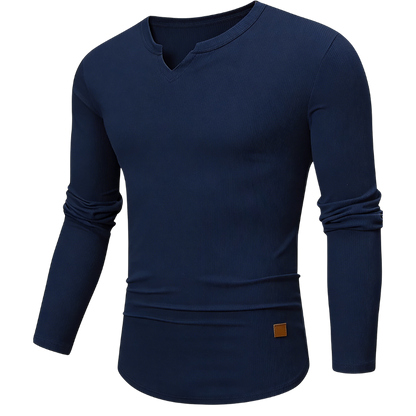 Mens Long Sleeve Muscle V-Neck Longline Ribbed Tee Shirts