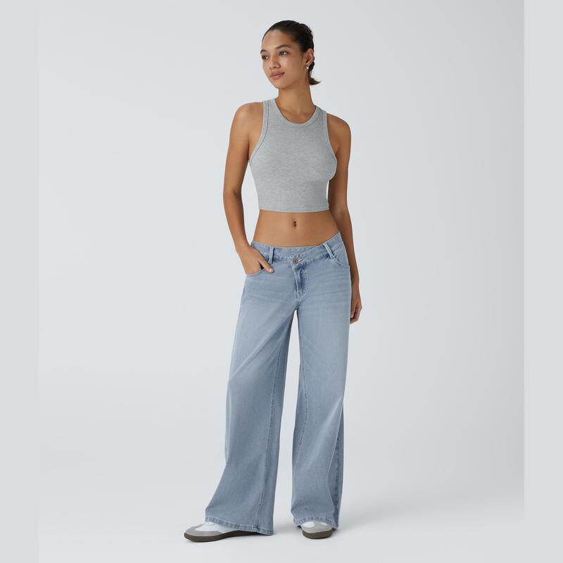 💘 Valentine’s Day Sale 💘 Flex Low-Rise Asymmetric Baggy Wide-Leg Washed Jeans with Zipper Pockets