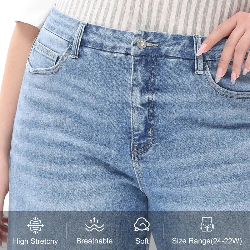 Mid-Rise High-Stretch Relaxed Wide-Leg All-Season Casual Jeans