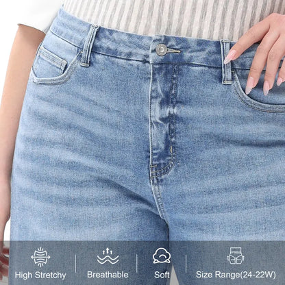 Mid-Rise High-Stretch Relaxed Wide-Leg All-Season Casual Jeans