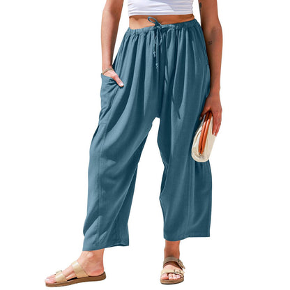 Womens Linen Blend Wide Leg Pants