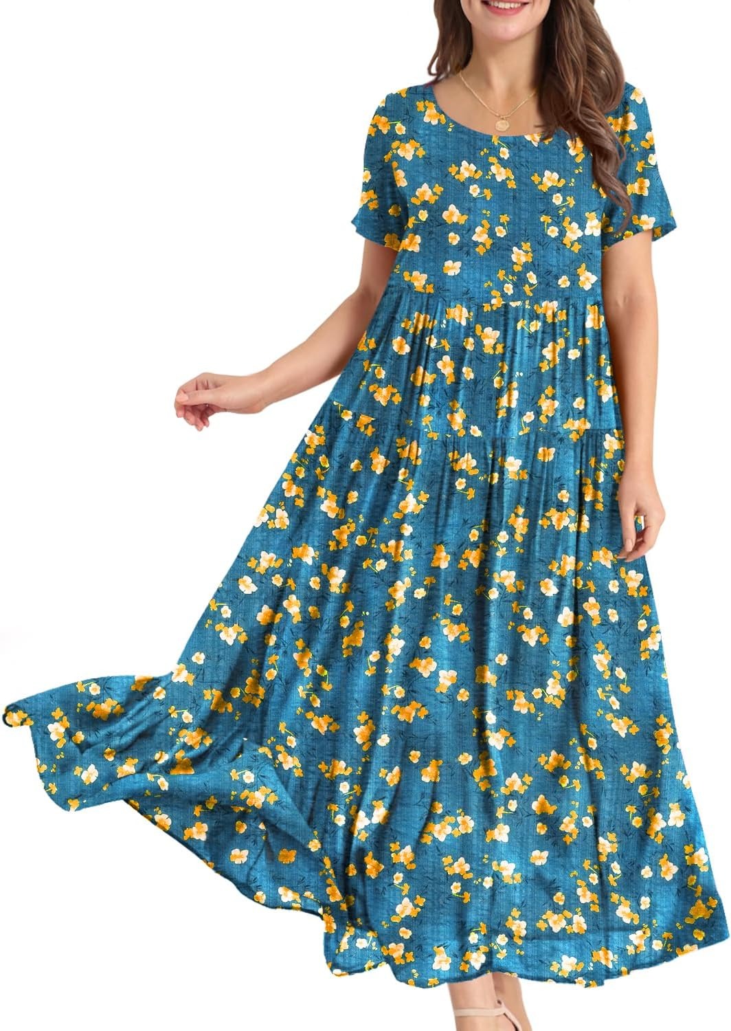 Women Casual Loose Bohemian Floral Dress Maxi Summer Beach Dresses