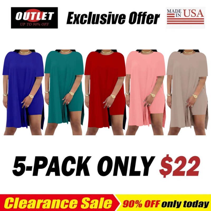 Plus Size Summer Outfit Side Slit Tunic Top & Biker Shorts Set