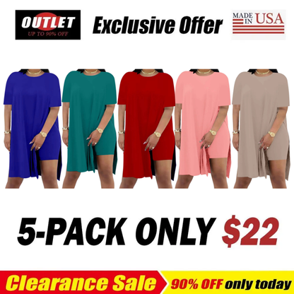 Plus Size Summer Outfit Side Slit Tunic Top & Biker Shorts Set