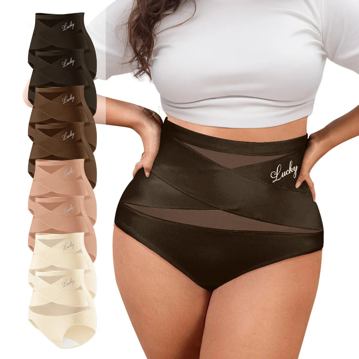 Plus-Size High-Waist Cross Tummy Control Panties
