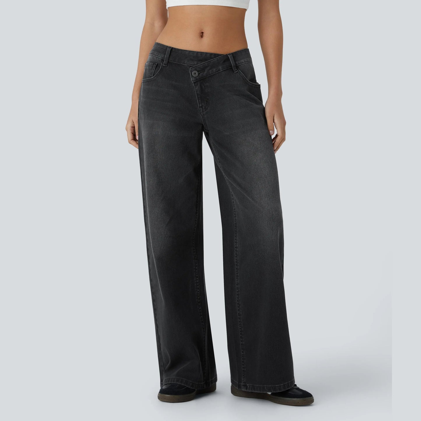 Low Rise Zipper Pockets Baggy Wide Leg Jeans