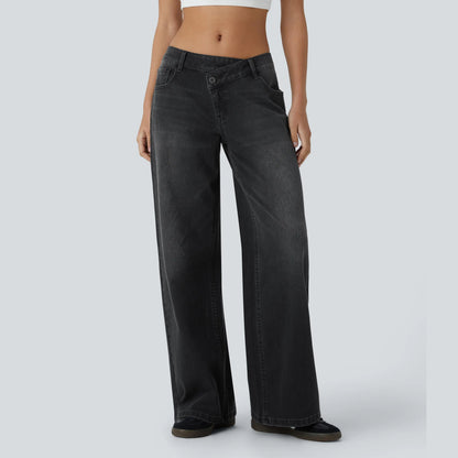 Low Rise Zipper Pockets Baggy Wide Leg Jeans