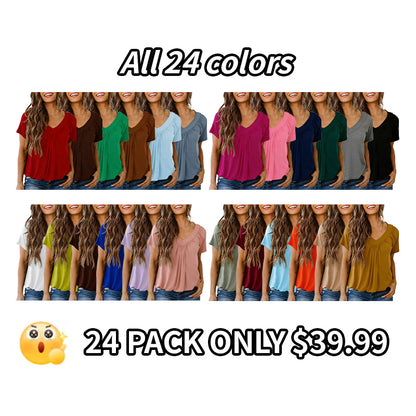 Women's Casual Summer Short Sleeve V Neck Tops T-shirts