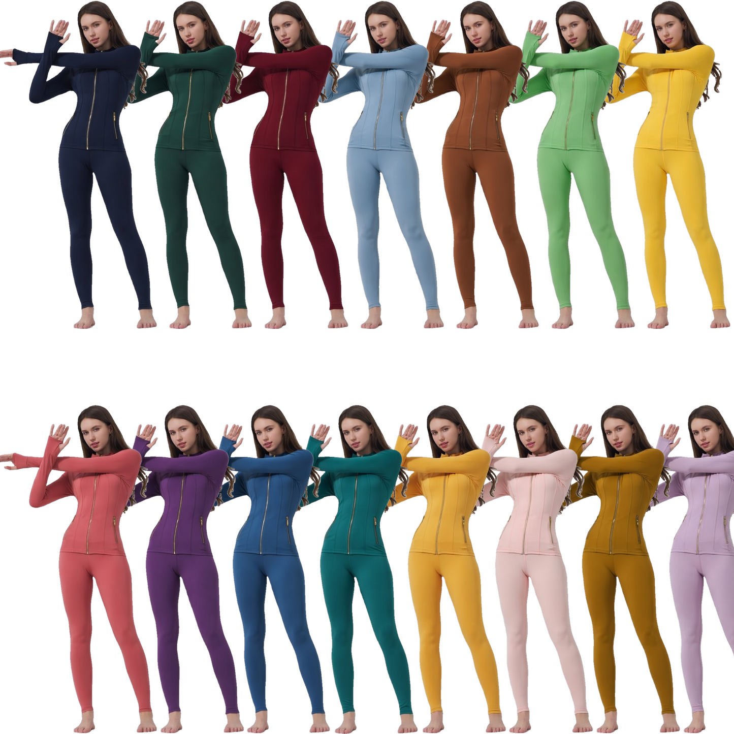 Women's Solid Criss Cross Crop Tank Top & High Waist Leggings & Zip Up Crop Jacket Tracksuit Set