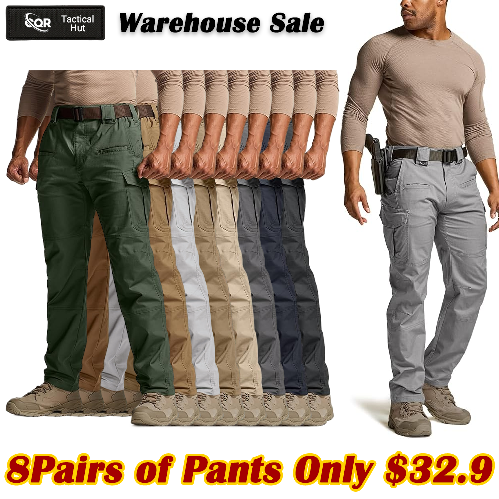 Men's Flex Stretch Tactical Pants, Water Resistant Ripstop Cargo Pants