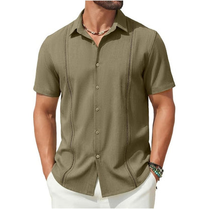 This Week's Special Price💥Men's Cuban Guayabera Shirt Short Sleeve V-Neck