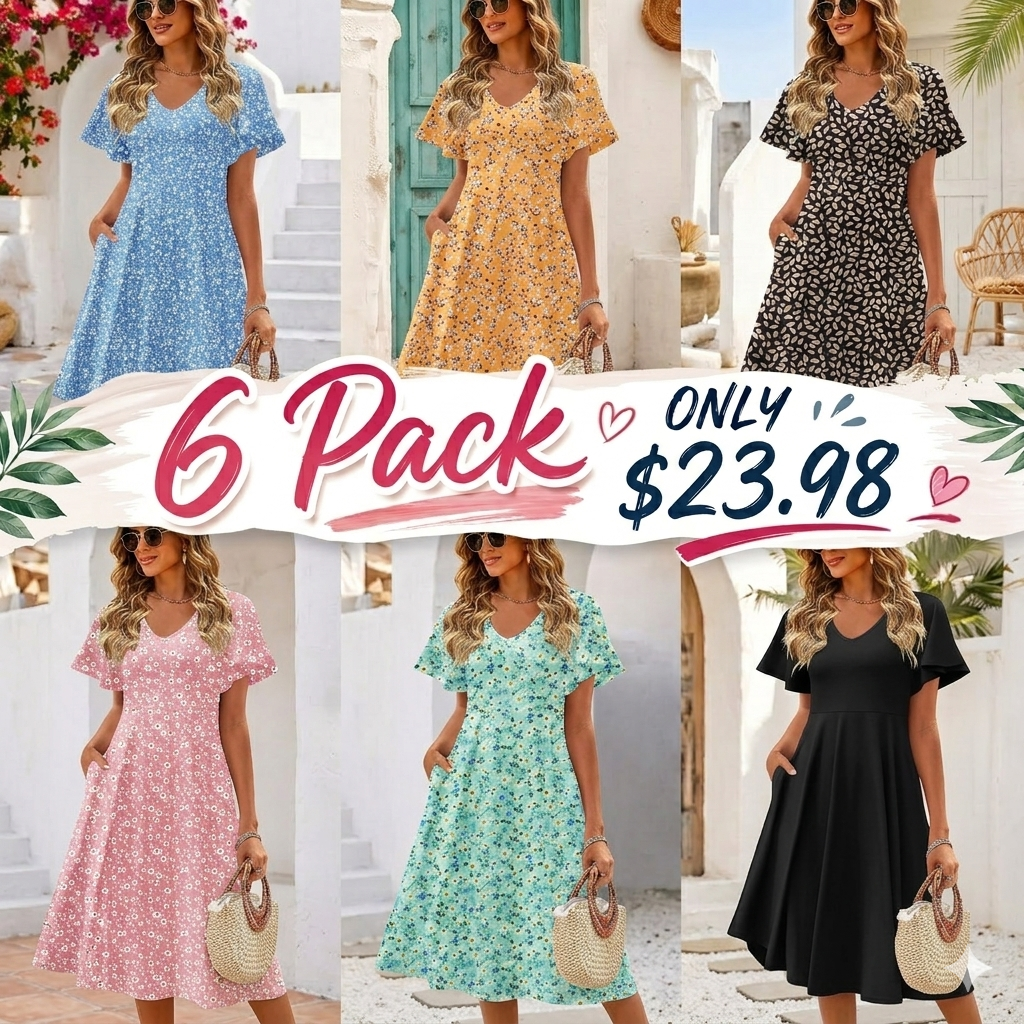 Casual Swing Floral Ruffle Short Sleeve Sundresses Mini A-line Shift Dress