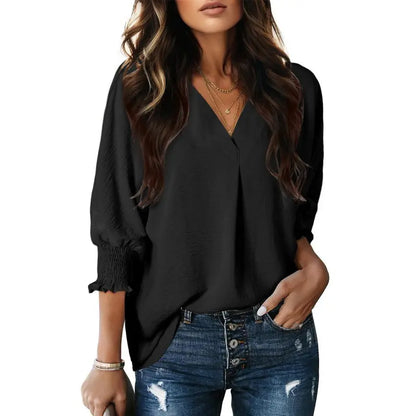 Women's V-Neck 3/4 Sleeve Oversized Tunic Tops
