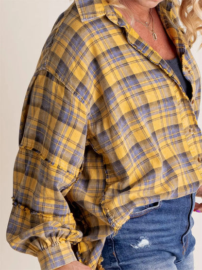 ⏰Hot Sale-Women's Seams Raw Edge Washed Oversized Shirt Jacket with Pockets 🔥New arrivals at special price🔥