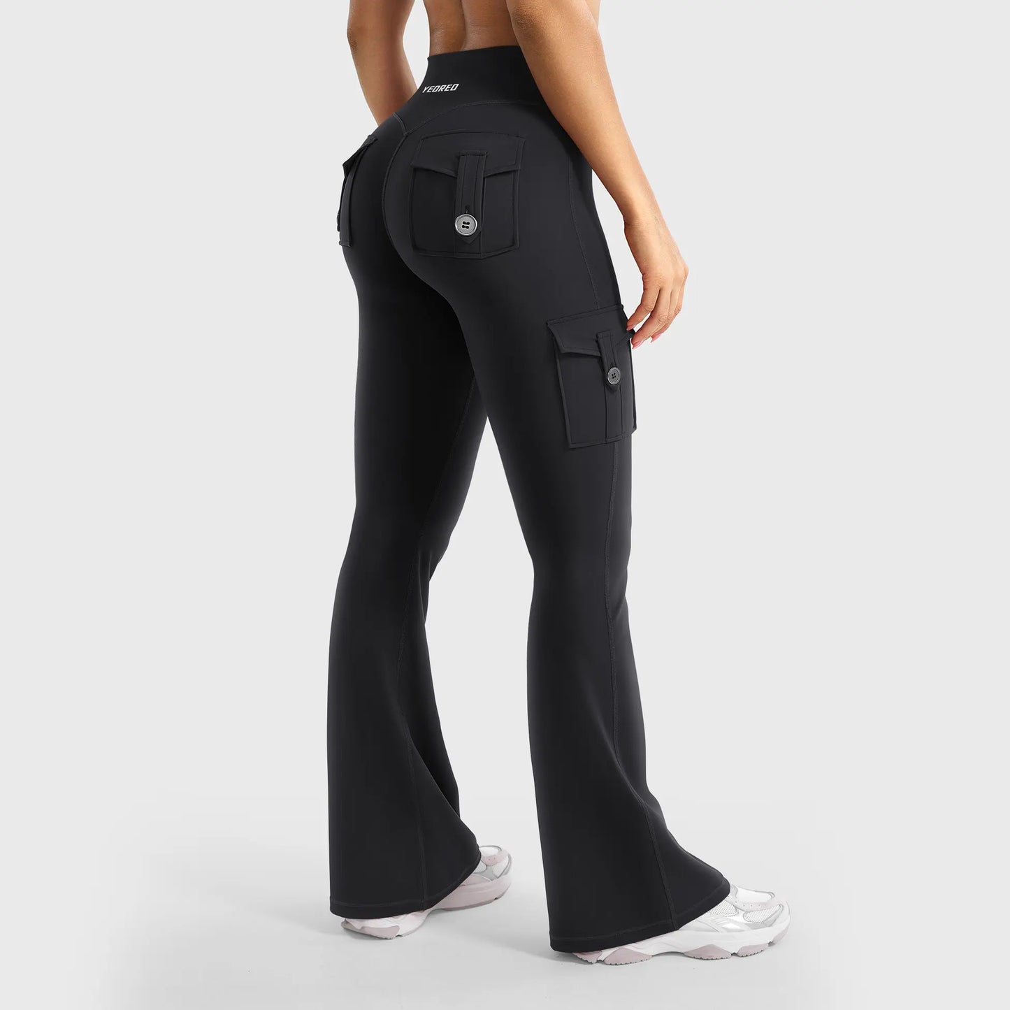 Women's Workout Flare Leggings with Pockets Hidden Scrunch High Waisted Cargo Gym Yoga No Front Seam Leggings Flared Joggers Fitness Outfit Camouflage Sports Pants