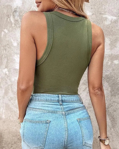 💥Round Neck Built-in Bra Ribbed Tank Top