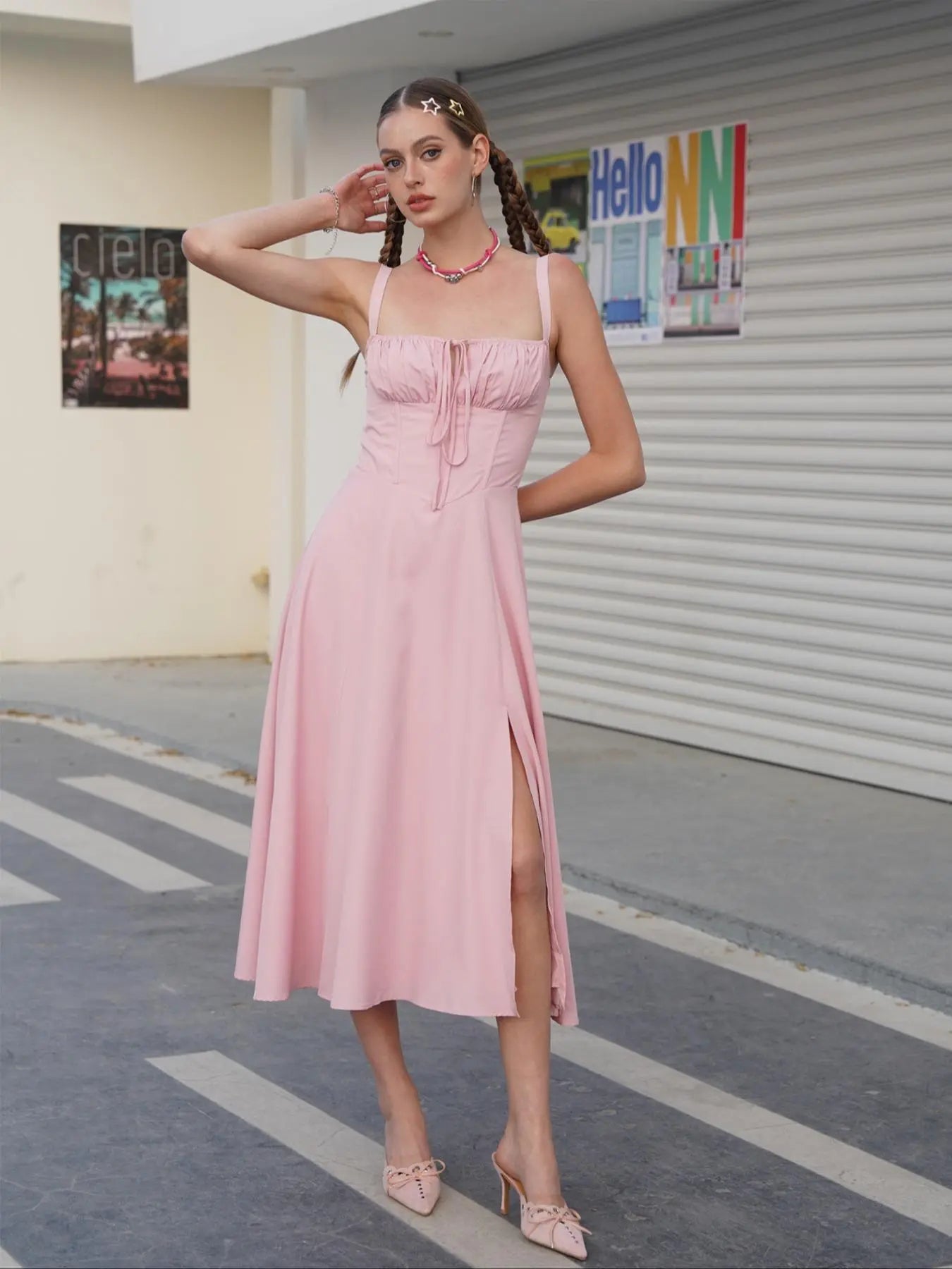 Women's Plain Ruched Boning Corset Milkmaid Dress