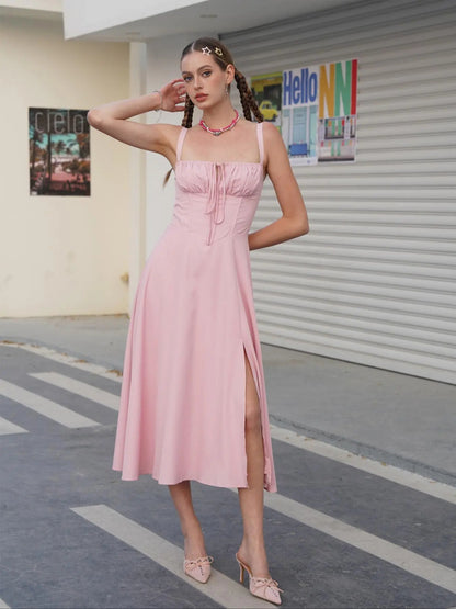 Women's Plain Ruched Boning Corset Milkmaid Dress