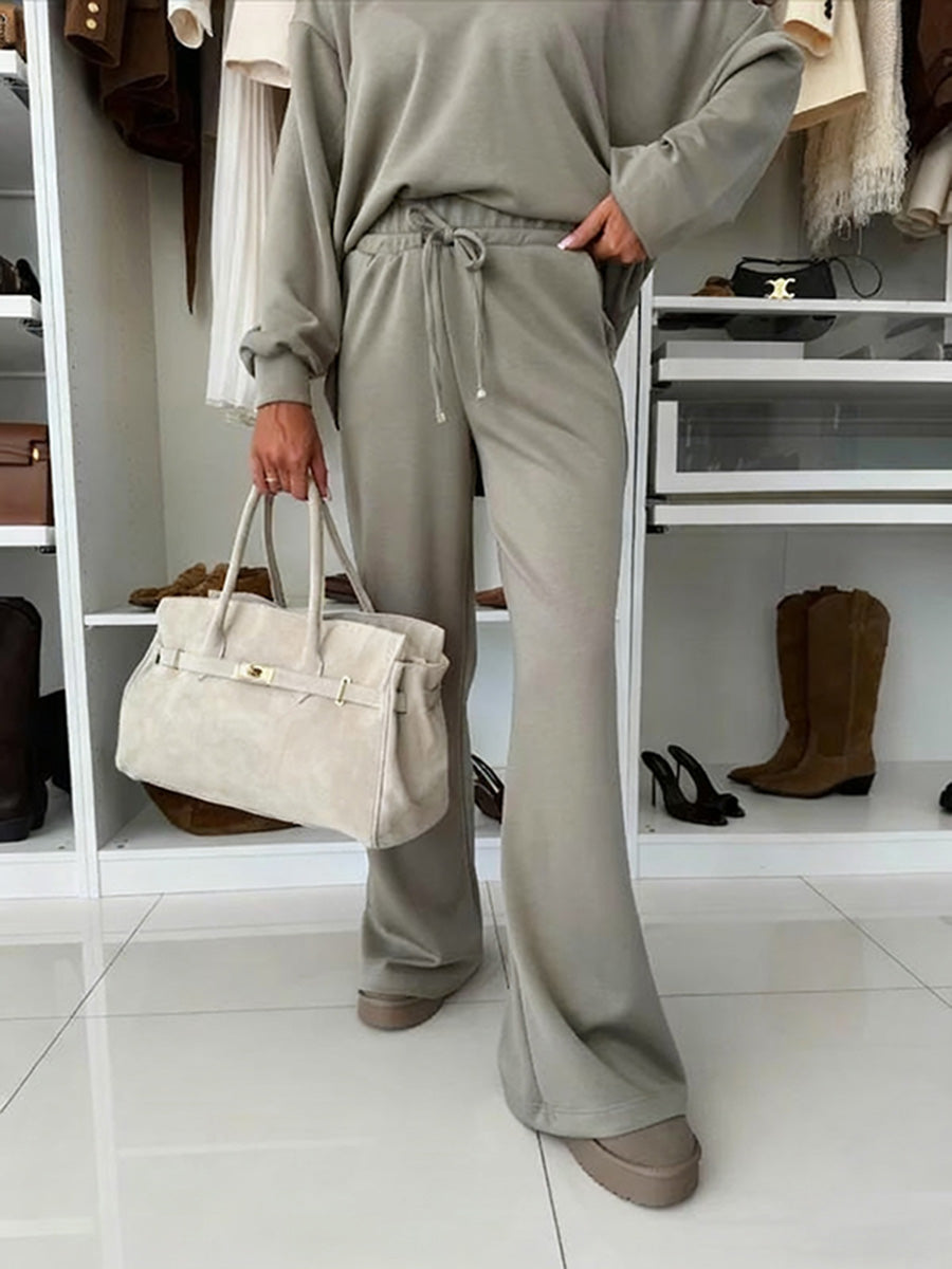 Autumn And Winter Solid Color Knitted V-Neck Top & Pants Set