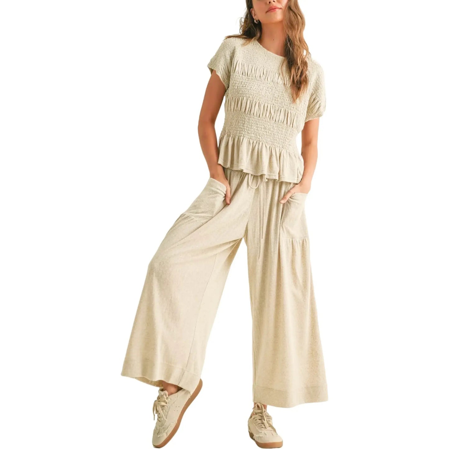 Women’s High-Waisted Lounge Outfit with Pockets Casual Boho Matching Set
