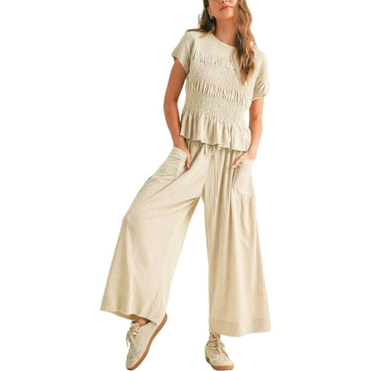 Women’s High-Waisted Lounge Outfit with Pockets Casual Boho Matching Set