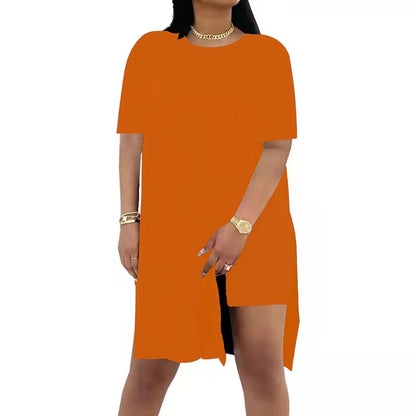 Plus Size Summer Outfit Side Slit Tunic Top & Biker Shorts Set
