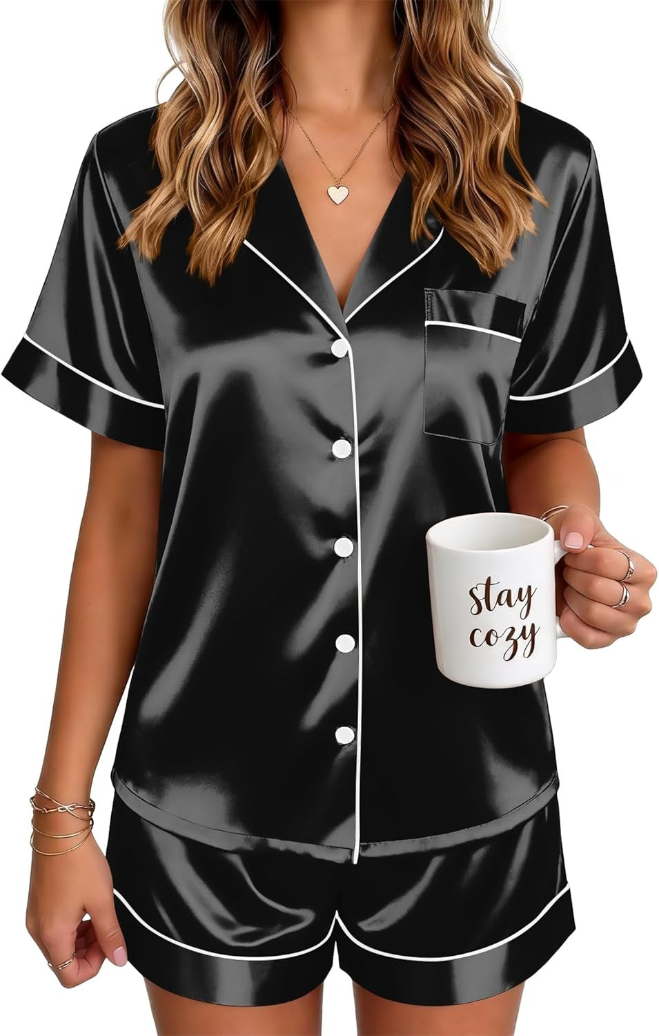 🔥Women's Silk Pajamas for Women Short Sleeve Button Down Sleepwear