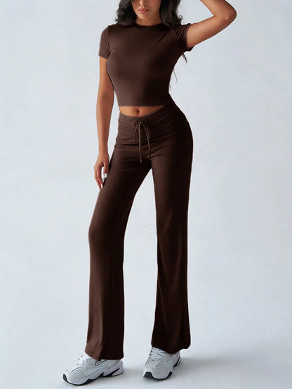 Women's Solid Short Sleeve Two-piece Set