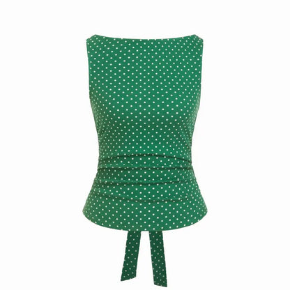 Women's Vintage Polka Dot Open Back Tank Top