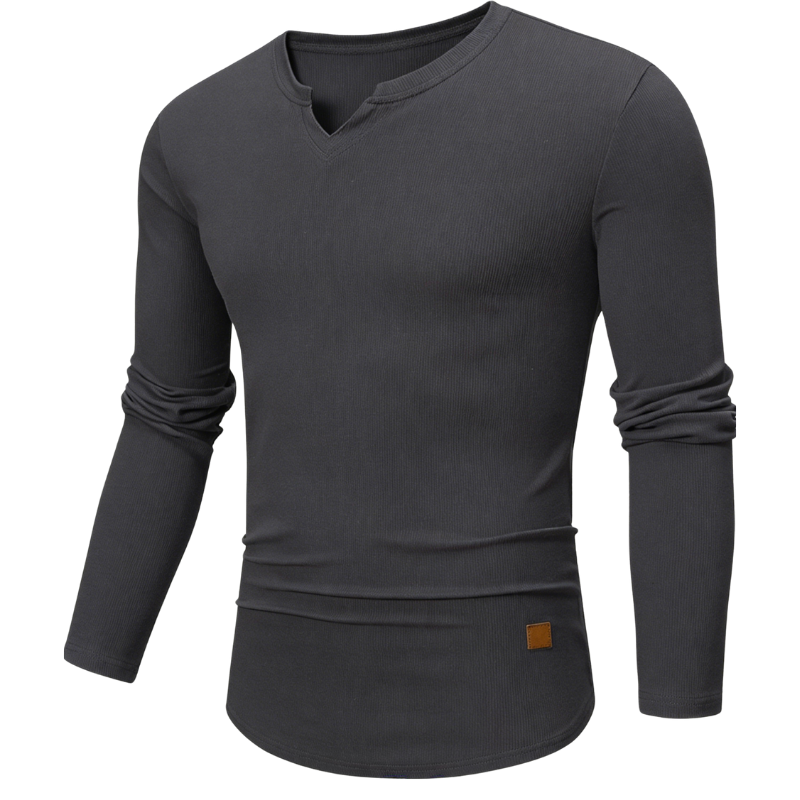 Mens Long Sleeve Muscle V-Neck Longline Ribbed Tee Shirts