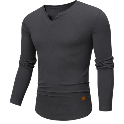 Mens Long Sleeve Muscle V-Neck Longline Ribbed Tee Shirts