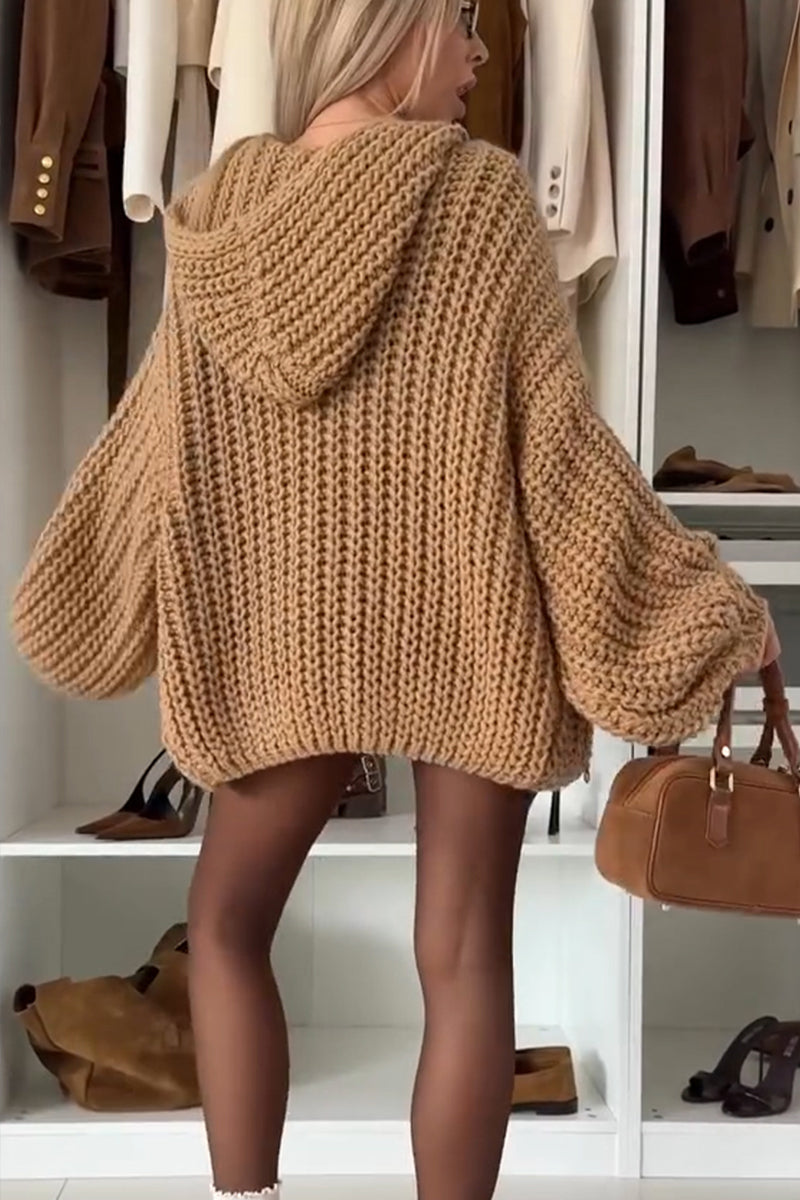 Women Hooded Casual Knitted Cardigan