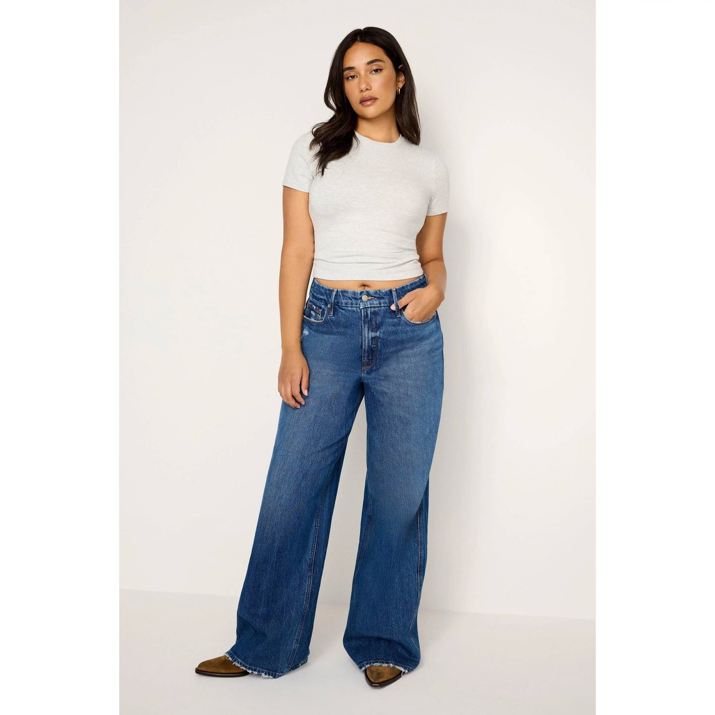 Women's High Waisted Frayed Hem Wide Leg Jeans