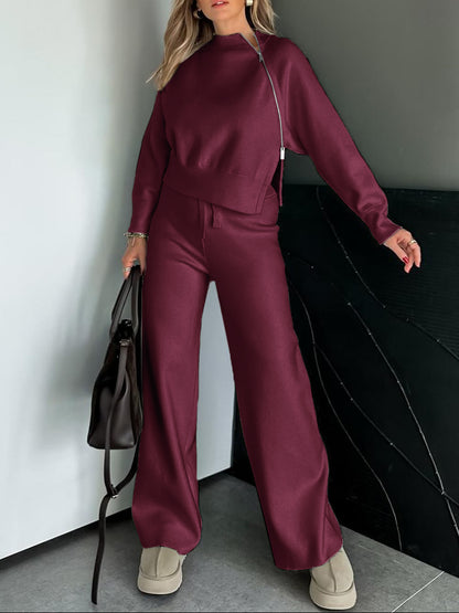Women'S Sports Knit Side Slit Top & Pants Set