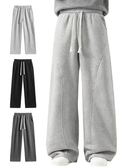 Men's Solid-Color Drawstring Pants with Curved Blade Design