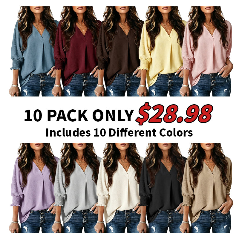 Women's V-Neck 3/4 Sleeve Oversized Tunic Tops
