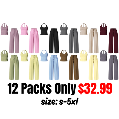Women's Quick-Dry Sports Tank Top, Casual High-Waisted Bell Bottoms Two Piece Set