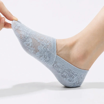 Breathable Cotton Floral Lace No-Show Socks