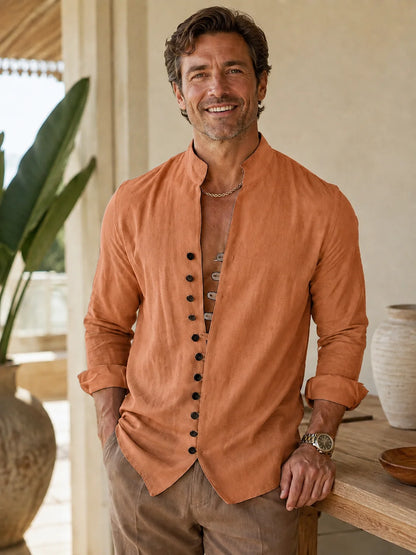 Men's Stand Collar Long Sleeve Shirt
