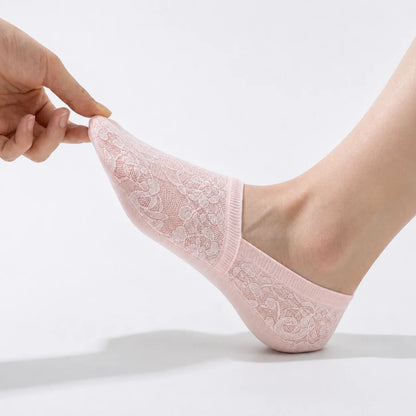 Breathable Cotton Floral Lace No-Show Socks