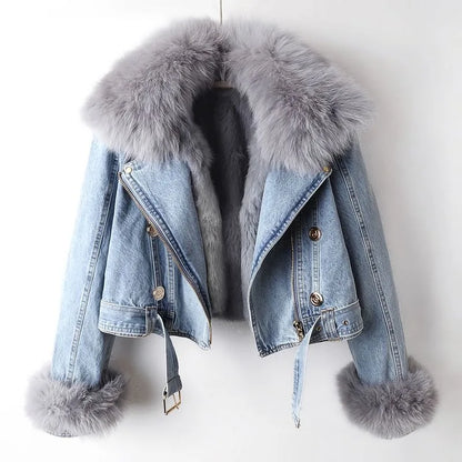 Luxe Lined Fox Fur Denim Coat