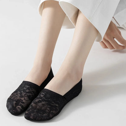 Breathable Cotton Floral Lace No-Show Socks