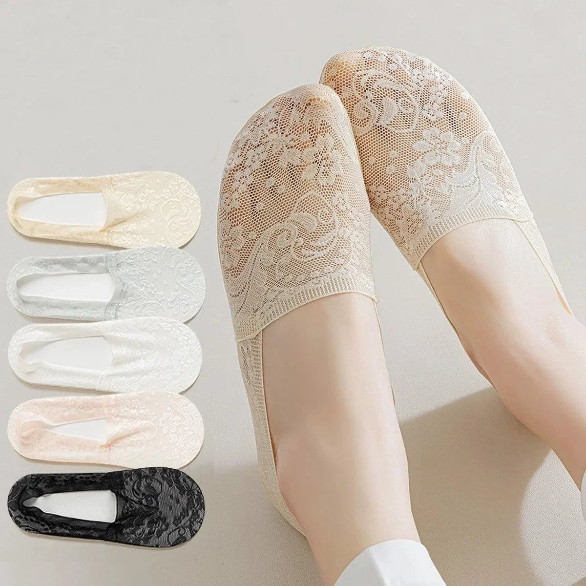 Breathable Cotton Floral Lace No-Show Socks