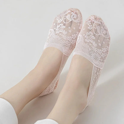Breathable Cotton Floral Lace No-Show Socks
