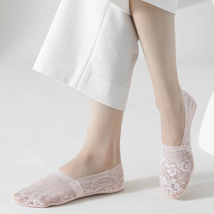 Breathable Cotton Floral Lace No-Show Socks