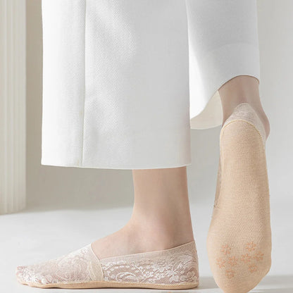 Breathable Cotton Floral Lace No-Show Socks