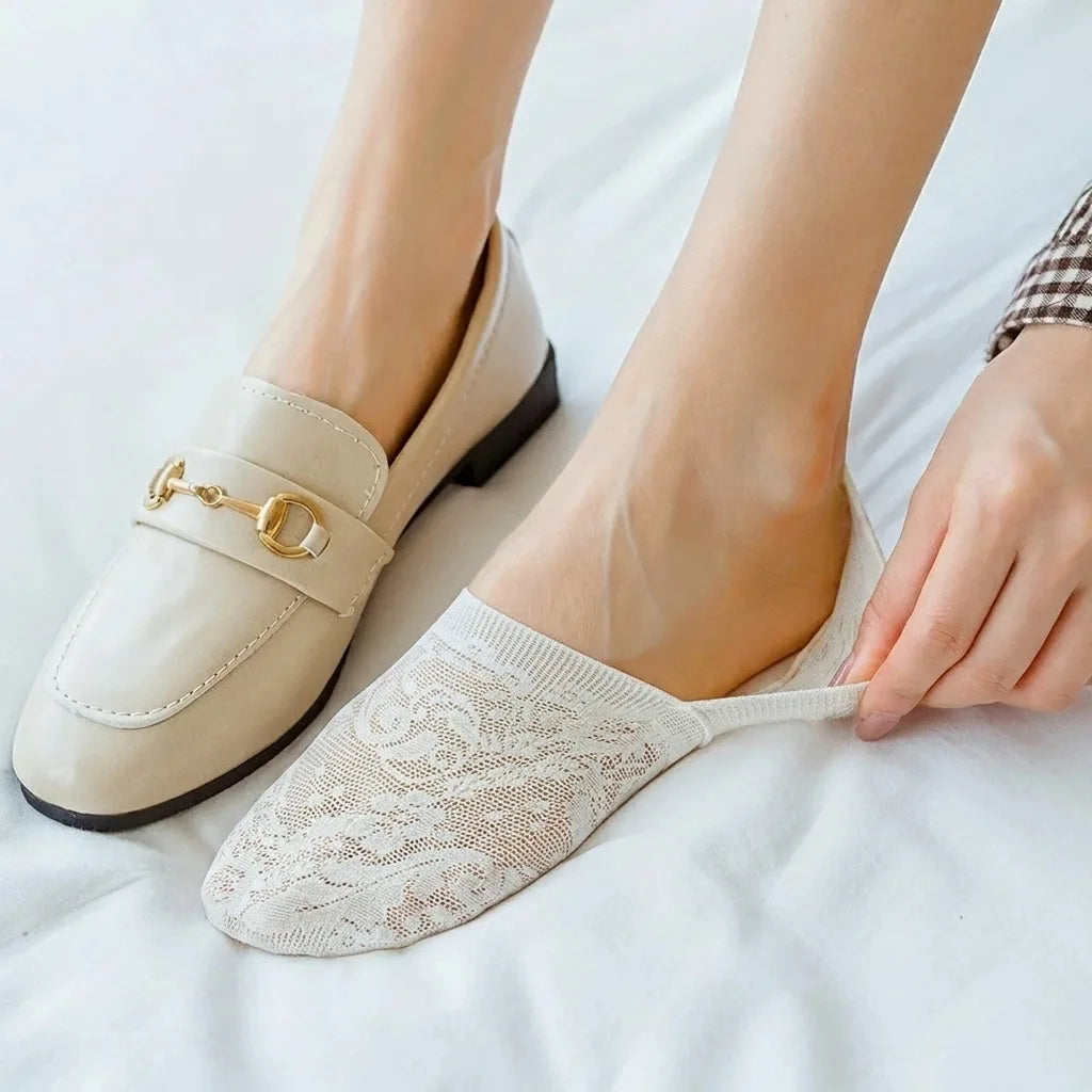 Breathable Cotton Floral Lace No-Show Socks