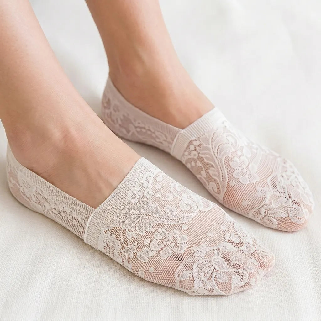 Breathable Cotton Floral Lace No-Show Socks