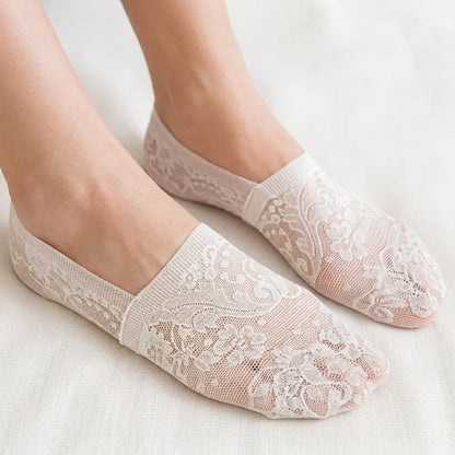 Breathable Cotton Floral Lace No-Show Socks